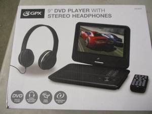 lot 51 image: GPX 9 DVD player with stereo headp...