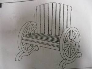 lot 157 image: wooden wagon wheel bench, missing h...