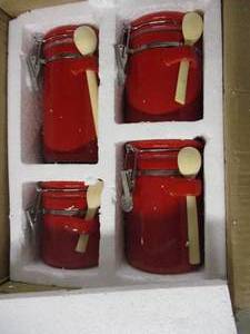 lot 331 image: 4 piece red ceramic canister set...