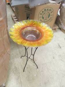 Sunflower Glass Solar Birdbath with...