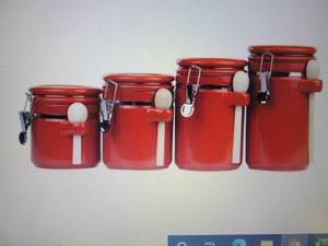 lot 100 image: Home Basics 4 pc Ceramic Canister S...