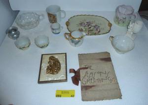 lot 42 image: Vintage Egg Cups, Leather Christmas card