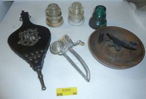lot 54 image: Antique insulators and anvil nut cracker