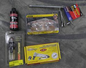 lot 136 image: New 14 Pneumatic Angle Die grinderdrill, air lubricator, safety glasses, oil