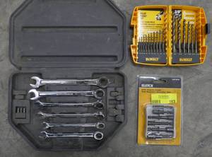 lot 163 image: GearWrench set, magnetic nutsetter set, new DeWalt drill bit set in case