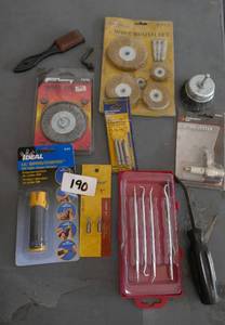 lot 190 image: Wire Brushes, cable stripper, picks, Ignition tester, bits