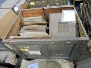 lot 26 image: Large Wood Crate of Vintage Glass Color Separation Plates and Negatives