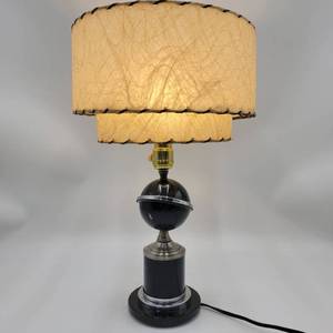 lot 11 image: Vintage 1940s Saturn Motif Lamp w Fiberglass Lampshade($300 Value)