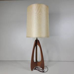 lot 03 image: Groovy Rare Vintage Danish Style1960s Wood-Carved Rocket Lamp with Original Lampshade-Still Works