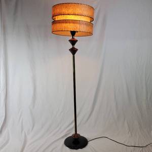 lot 18 image: Rare Vintage 1950s Ceramic and Brass Floor Lamp wMilk Glass Diffuser Shade and Fiberglass Lampshade
