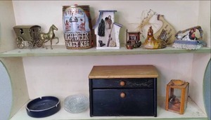 Vintage bread box, metal lantern, a...