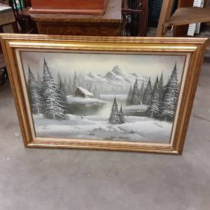Large Framed Canvas Winter Scene Oi...