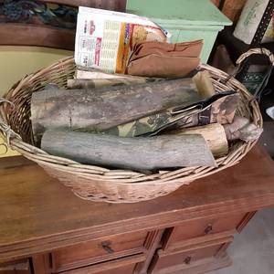 Vintage wicker rattan basket filled...