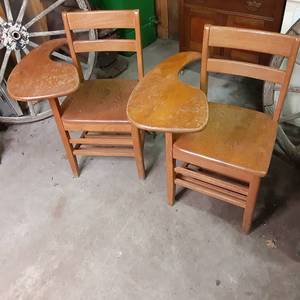 Pair of 2 solid Wood Vintage school...