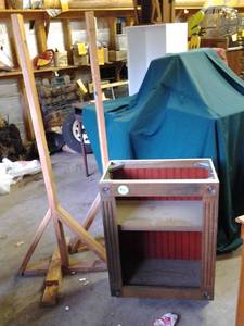 2 handmade wooden coat racks along ...