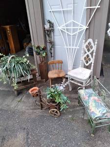(2) vintage chairs, metal small ben...