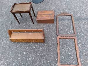 (2) wood Frames, wood coat rack wit...