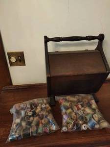 lot 36 image: Sewing Caddy with Two Bags of Spools