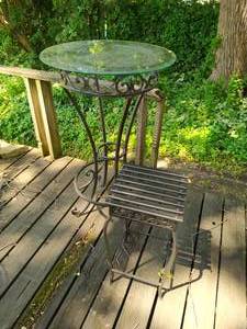 lot 128 image: Glass top high top table with end table