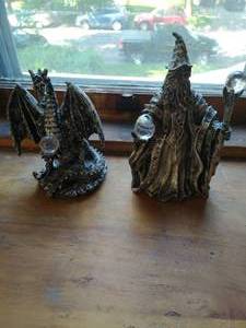 lot 160 image: Wizard and dragon figures