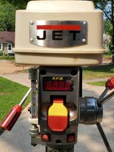 lot 55 image: JET Variable Speed Drill Press on Rolling Cart with Contents