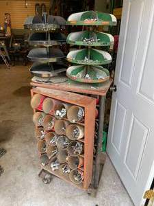 lot 291 image: Wooden Rolling Cart Full of Nuts and Bolts