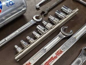 lot 205 image: Snap-On 14 & 38 Drive Sockets  Combination Wrenches  Ratchet Tools Lot