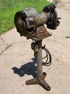 lot 240 image: Large Bench Grinder Mounted On a Cast Iron Stand