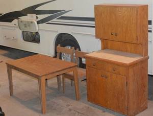 lot 57 image: Homeade Solid Oak kids play kitchen 