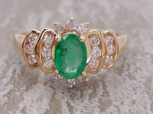 lot 11 image: 1.0 Carat Natural Emerald and Diamond Channel Set Cluster Ring in 14k Gold
