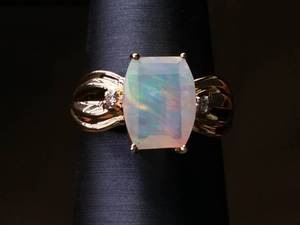 lot 12 image: Beautiful Custom Cut Natural Opal and Diamond Ring in Gold
