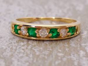 lot 34 image: Channel Set Diamond and Natural Emerald Estate Ring in 14k Gold