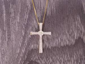lot 35 image: 12 Carat Diamond Cross Estate Necklace With Box Chain in 10k Gold