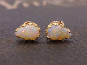 lot 36 image: Lovely Tear Drop Natural Opal Stud Estate Earrings in 14k Gold