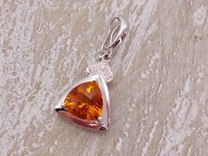 lot 37 image: Triangle Citrine and Diamond Estate Pendant in 14k Gold
