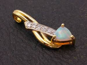 lot 39 image: Natural Fire Opal and Diamond Estate Pendant in 14k Gold