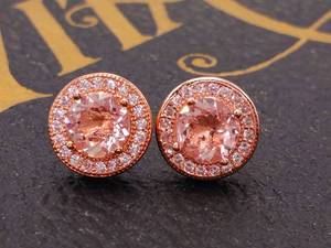 lot 56 image: Beautiful Rose Colored Halo Stud Earrings