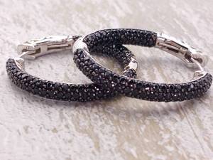 lot 57 image: Inside Out Black Gemstone Hoop Earrings With Silver Scroll Design
