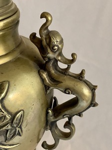 lot 21 image: Unique Brass Covered Double Handled Brass Censor