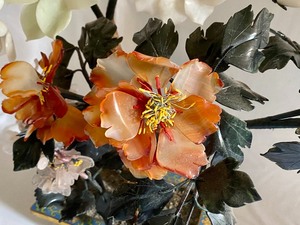lot 65 image: Decorative Multi Stone Flowers in a Cloisonn  Planter