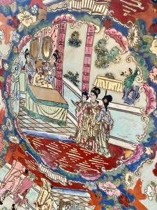 lot 69 image: Huge Chinese Rose Medallion Charger on Stand