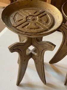 lot 71 image: Pair of Ornate Brass Candle Holders