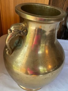 lot 215 image: Brass Vase w Double Figural Handles