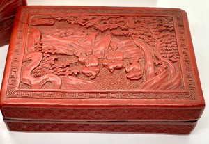 lot 153 image: Three Pieces of Vintage Cinnabar