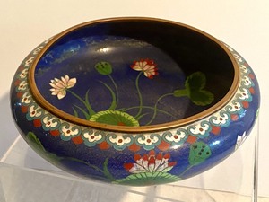 lot 255 image: Blue Cloisonn Ikebana Bowl