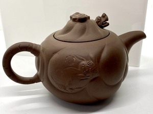 lot 237 image: Unglazed Brown Clay Teapot with Dragon Design