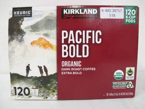 lot 518 image: Kirkland Signature Pacific Bold Organic Dark Roast Coffee - 120 Keurig K-Cup Pods