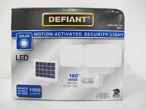 lot 548 image: Defiant Lighting 1000 Lumens 180° White Solar Powered Motion Activated Outdoor Integrated LED Flood Light
