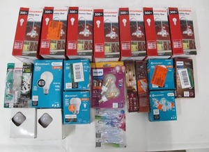 lot 557 image: Lighting Lot - 20 Bulbs - Philips, EcoSmart, Sylvania - Assorted Bulbs of Various Types