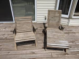 lot 300 image: Perfectly Weathered Wooden Garden Patio Chair and Lounge Chair